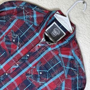 BKE Buckle Plaid Shirt Mens XL Athletic Fit Pearl Snap Western Long Sleeve Y2K